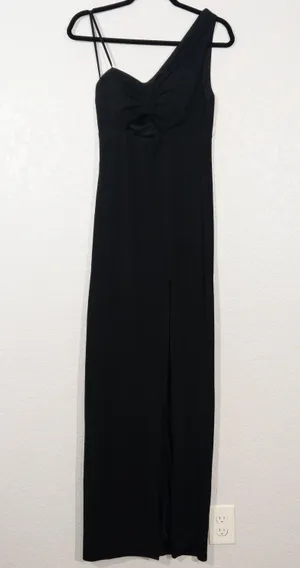 City Studios New Black One Shoulder Cut Out Evening Gown Size 5 thumbnail 3