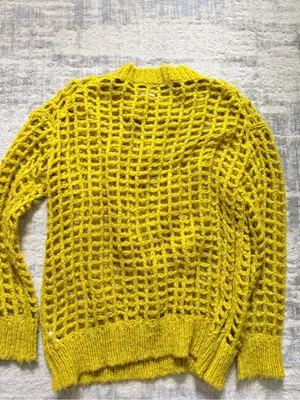 Urban Outfitters Bright Yellow Open-Weave Crewneck Sweater thumbnail 2