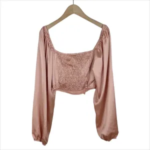 Princess Polly Cropped Long Sleeve Estee Top in Light Pink Satin Size 4 thumbnail 4