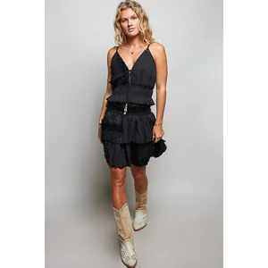 POL V-Neck Cotton Ruffled‎ Crop Cami - Medium thumbnail 5