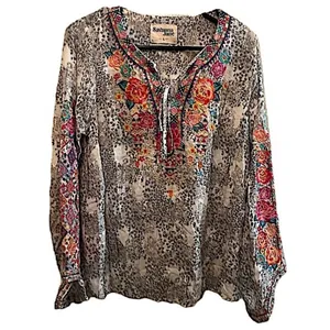 Savannah Jane Embroidered Boho Leopard Long Sleeve Blouse Size Large‎ thumbnail 3