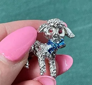 Vintage Mini Little Lamb Rhinestone Pin with Red Eyes thumbnail 2