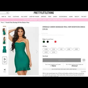 NWT Pretty Little Thing Emerald Green Bandage Frill Hem Mini Dress thumbnail 4