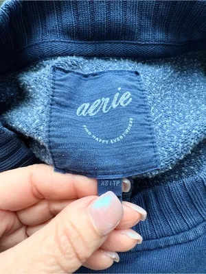 AERIE Checked Out Oversized Crew Neck Pullover Sweatshirt Size XS thumbnail 7
