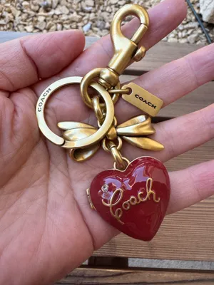 Coach Bow Heart Locket Bag Charm Keychain Key Fob CZ276 Brass / Ruby Red thumbnail 1