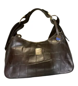Dooney & Bourke Vintage Dark Brown Croc Embossed Leather Hobo Shoulder Bag | Silver Logo Plaque & Duck Charm thumbnail 1