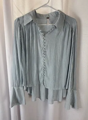 FREE PEOPLE Modern Muse Striped High Low Blouse Size Small Oversized EUC 631‎ thumbnail 1