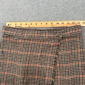 Urban Outfitters Plaid Wrap Mini Skirt Size Medium Brown/Orange Fringe Button thumbnail 4