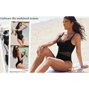 AI'MAGE Black One-Piece Swimsuit Slimming Modest Mesh Bathing Suit US LARGE thumbnail 4