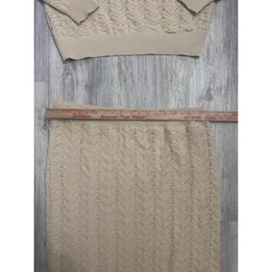 Casa Cabana Tan Beige Fisherman Chevron Knit Sweater and‎ Midi Skirt Set XL thumbnail 8