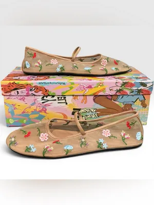 New Jeffrey Campbell Floral Mesh‎ Flats Dancer Ballet Shoes in Natural Tan Multi thumbnail 2