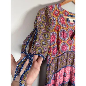 Maeve Anthropologie Eder Tiered Maxi Dress Womens 4 Medallion Boho Puff Sleeve thumbnail 3