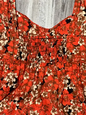 Free People Pattern Play Orange Floral Linen Blend Babydoll Mini Dress S thumbnail 7