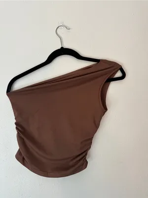 Amazon One-Shoulder Brown Ruched Tank Top thumbnail 2