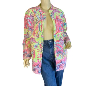 La Cera Pink & Green Paisley Print Quilted Reversible Jacket (L) thumbnail 5