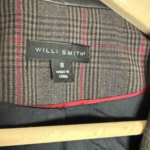 Willi Smith blazer wmns 8 Glen‎ plaid red gray faux leather collar single button thumbnail 3