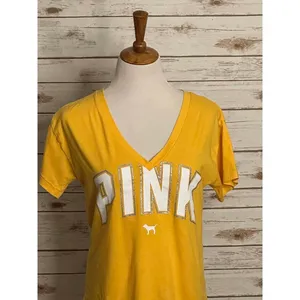 Victoria's Secret PINK yellow V-neck oversized boyfriend T-shirt Size XS thumbnail 2