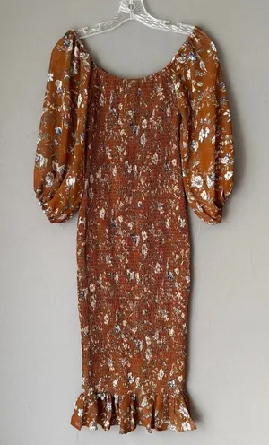 Princess Polly‎ sz 6 Rust Orange Floral boho fitted midi Dress NWOT thumbnail 1