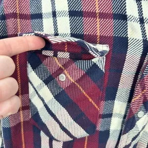Wrangler‎ Western Mens Plaid Long Sleeve Shacket Snap Front Burgundy Blue Cream thumbnail 10