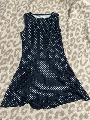 Navy Blue Polka Dot Fit & Flare Dress thumbnail 1