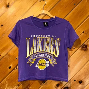 Lakers NBA purple & yellow cropped vintage look tee thumbnail 1