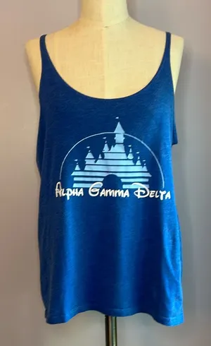 Disney castle Alpha Gamma Delta blue tank top Size Medium thumbnail 1