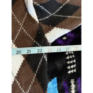 Just Polly‎ Argyle Knit Crop Sweater V Neck Long Sleeve Size Large Soft Fray Hem thumbnail 5
