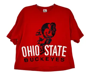 Vintage Ohio State Buckeyes Crop Top Graphic T-Shirt Single Stitch Brutus USA thumbnail 1