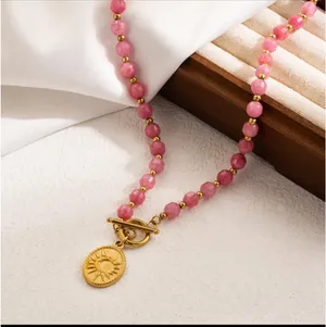 Beach sun gold necklace Pink thumbnail 1