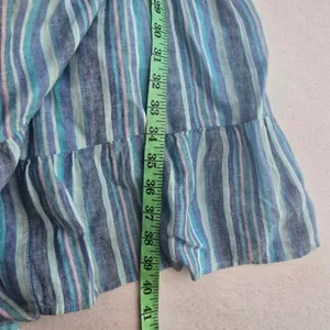 Soft Surroundings 100% Linen Striped‎ Tiered Midi Shirt Dress Blue Coastal XS thumbnail 9