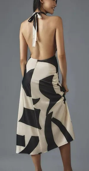 Anthropologie Bardot Black White Citron Halter Midi Bodycon Dress thumbnail 7