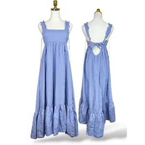 Free People Womens XS Periwinkle Blue Ruffle Strap Tiered Cotton Maxi Dress thumbnail 2