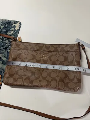 Coach‎ Signature Monogram Khaki Brown Leather Trim Crossbody Bag thumbnail 11