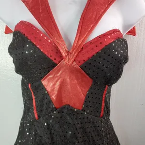 Beautiful Sequined Halter Pinup Formal Fit n Flare Maxi Dress in Red n Black thumbnail 2