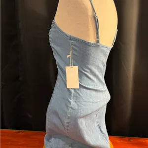 Mele E Pere Denim Mini Dress Light Wash Notched V-Neck Bodycon‎ Blue Womens M thumbnail 6