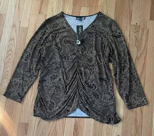 CSC Studio Top Womens 2X Brown Floral Long Sleeve Artsy Boho Romantic Vintage thumbnail 1