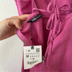 Zara Pink Linen Blend Mini Dress NEW Size Medium thumbnail 9