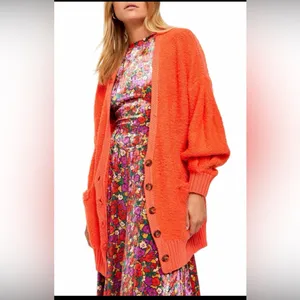Free People Womens Snow Drop Cardigan in orange knit Small thumbnail 4