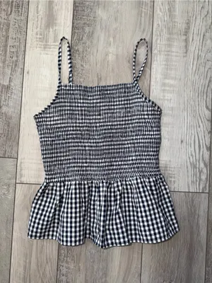 ANGIE Gingham Romantic Summer Cotton Smocked Peplum Tank Top size medium thumbnail 6