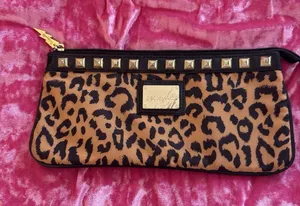 Betsey Johnson Betseyville Leopard Print Wristlet Clutch Gold Studs Cool Girl thumbnail 1