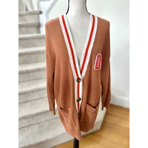 Aerie Burnt Orange Brown Waffle Oversize Varsity Stripe Cardigan thumbnail 3