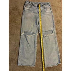 American Eagle High Rise Distressed Straight Jeans Light Wash No Tags Waist 32 thumbnail 4