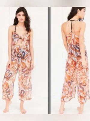 Urban Outfitters Out From Under Sheer Snake Print Romper Coverup Medium Tropical thumbnail 2
