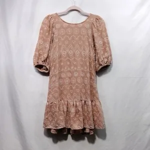 BLU PEPPER Soft Pink Embroidered Eyelet Mini Dress Small Coquette Cottagecore thumbnail 4