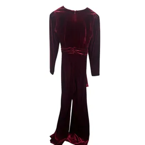 Antonio Melani Burgundy Red Velvet Long‎ Sleeve Wide Leg Jumpsuit Size 2 Holiday thumbnail 3