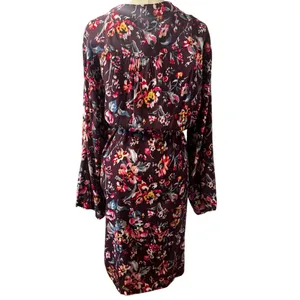 Vera Bradley Floral Wrap Robe Plum Burgundy Rayon Long Sleeve Belted L/XL thumbnail 3