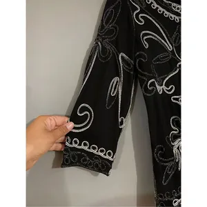 Christopher&Banks Black Sparkle Embroidered Scalloped Hem 3/4 Sleeve Top S thumbnail 3