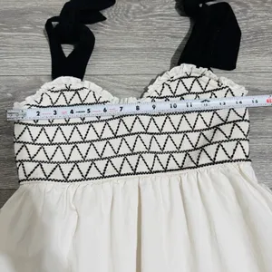 Women Ivory Smocked‎ Tiered Tie Straps Maxi Peasant Dress Size L 100% Cotton thumbnail 11