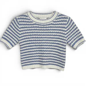 RIHOAS Blue White‎ Stripe Knit Cropped Sweater Short Sleeve Women's Size M thumbnail 3