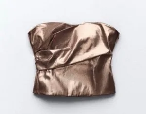 ZARA Metallic Bronze Ruched Tapered Strapless Top thumbnail 5
